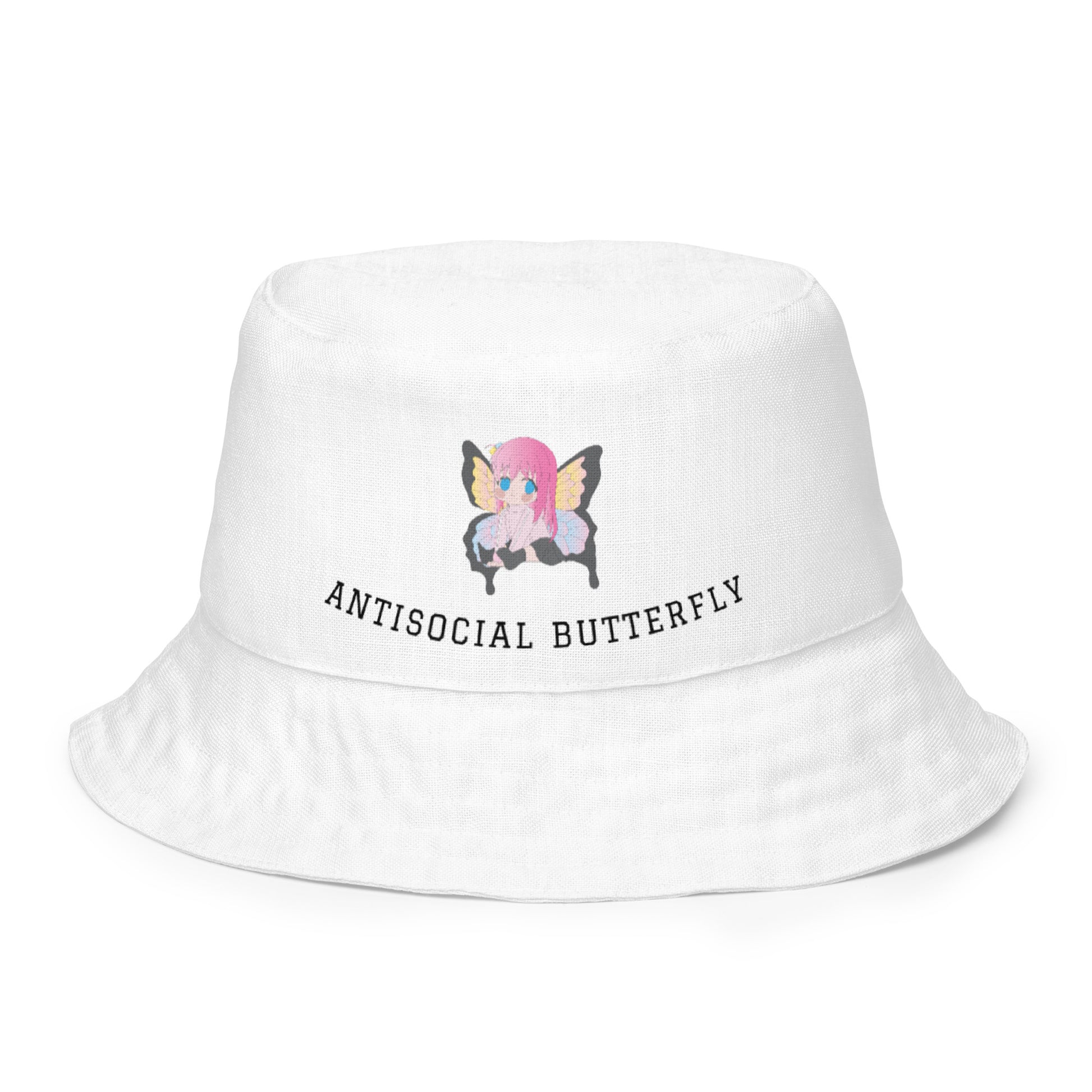 White: ANTISOCIAL BUTTERFLY BUCKET HAT Baddiebbear