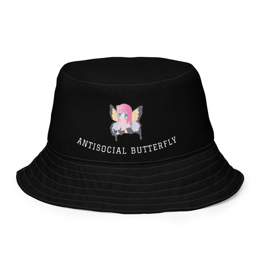 Black: ANTISOCIAL BUTTERFLY BUCKET HAT Baddiebbear