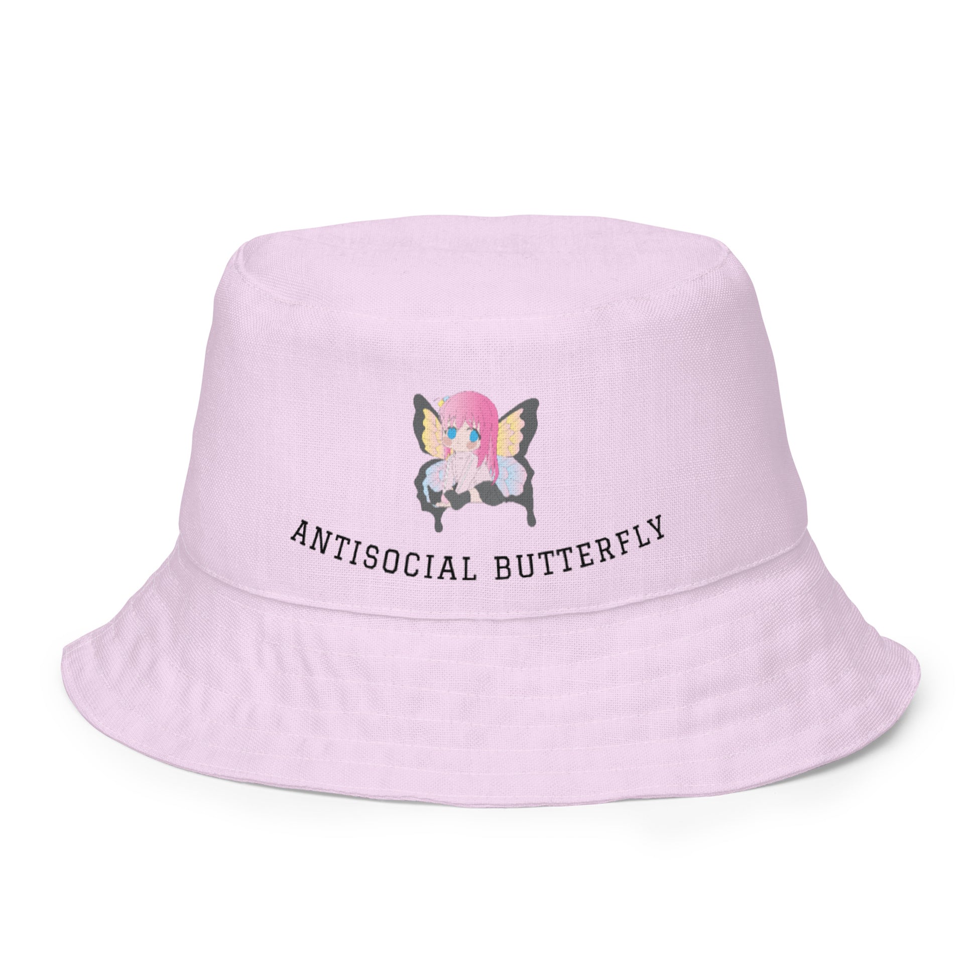 Pink: Antisocial social butterfly bucket hat Baddiebbear